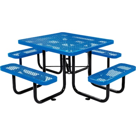 Global Industrial Square Picnic Table, Expanded Metal, Blue, 46 in 277151BL